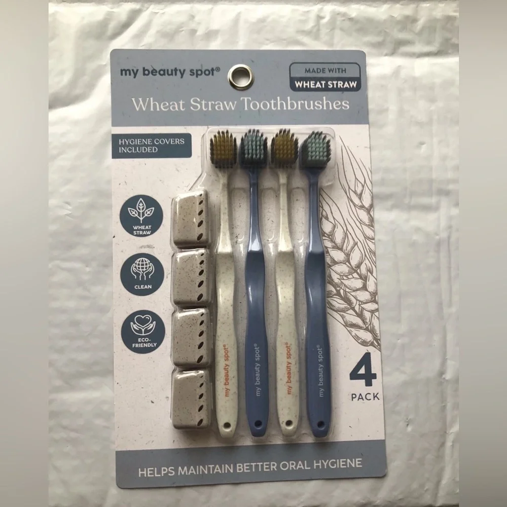 My Beauty Spot Wheat Straw Toothbrushes 4 Pack Eco Friendly BPA Free w/ Hygiene